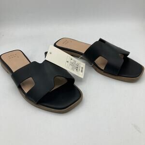 A New Day Women's Nina H-Band Slide Sandals Black Faux Leather 8.5